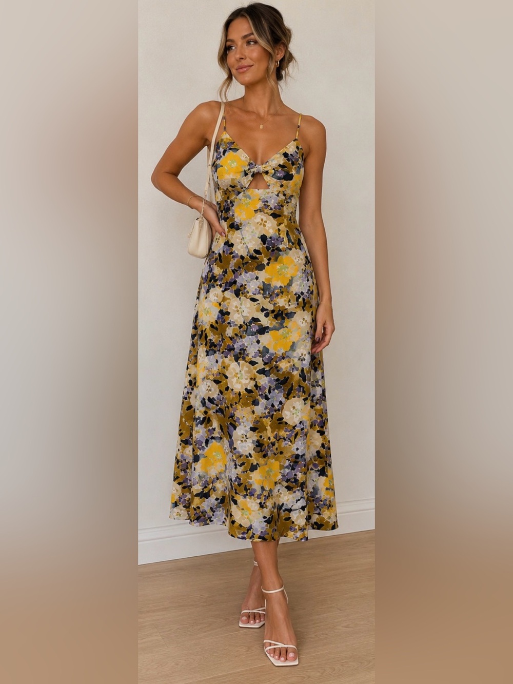 585 Hello Molly Luxedo Yellow Floral Midi Dress NWT Cutout Spring Wedding M